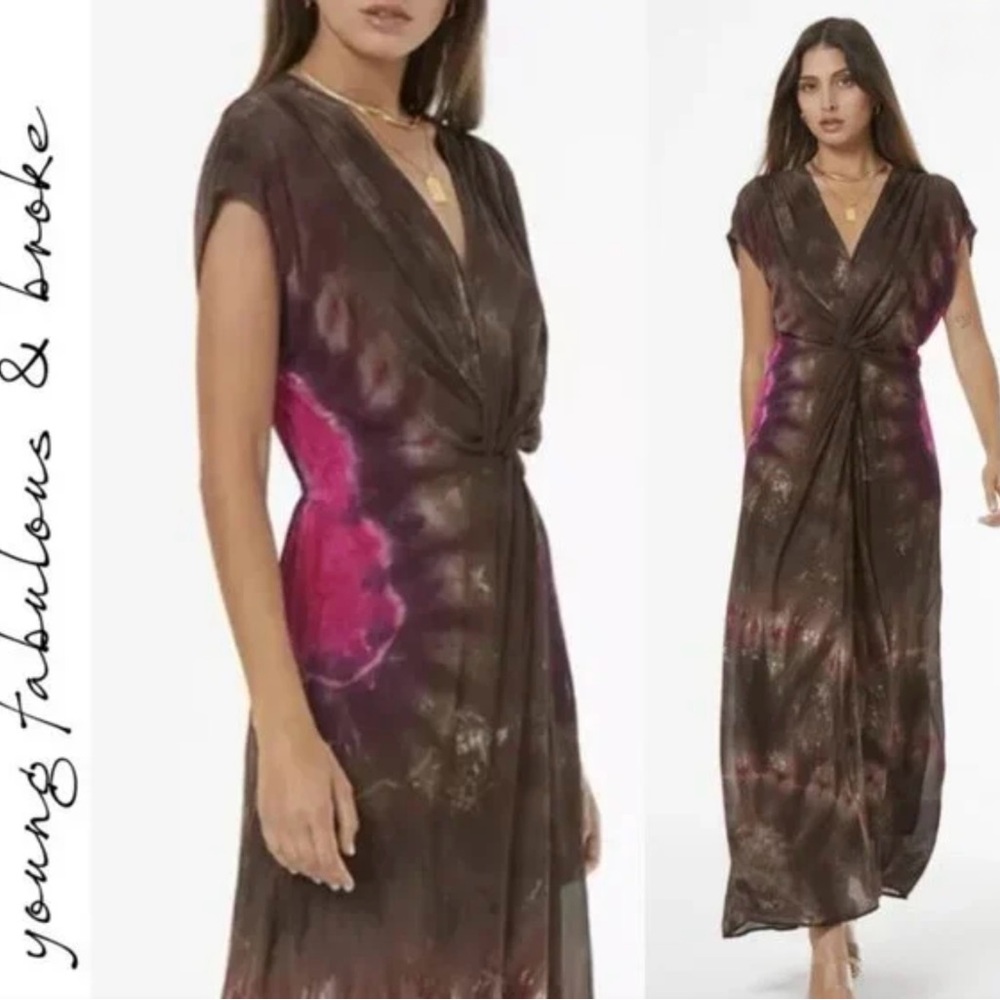NWOT Young Fabulous & Broke Helena Boho Tie-Dye Knot Front Maxi Dress Sz SM - Picture 6 of 14